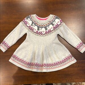 Gray Pink Long Sleeve Cozy Knit Dress with Kittens and Fair Isle Pattern